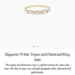 Gorjana Baguette White Topaz and Diamond Gold Ring Size 9